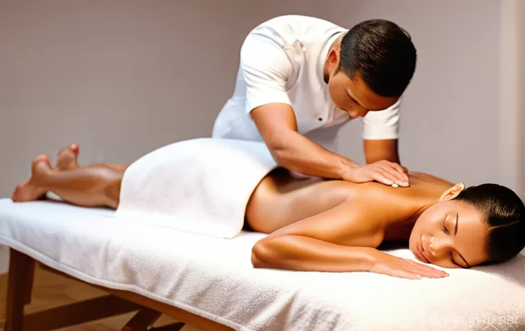 스트레스 해소를 위한 마사지와 스파 - **Prompt for Swedish Massage:**
    "A serene, professional spa setting bathed in soft, warm lightin...