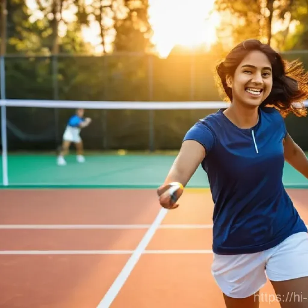 스트레스 해소를 위한 취미  스포츠와 운동 - **Prompt:** A young South Asian woman, in her late 20s, with a radiant smile, is fully immersed in a...