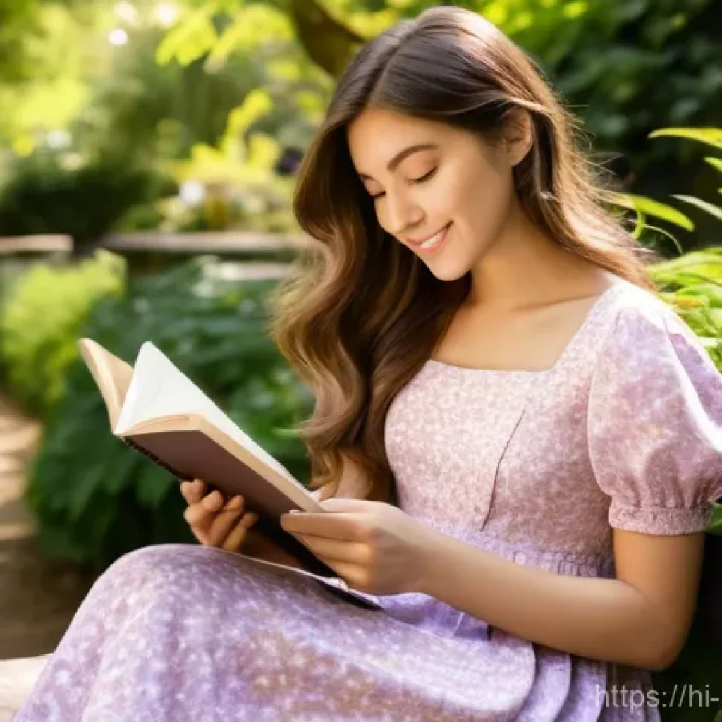 스트레스 해소를 위한 일기 쓰기 - A young woman, approximately 20-25 years old, with long, wavy brown hair, wearing a stylish yet mode...