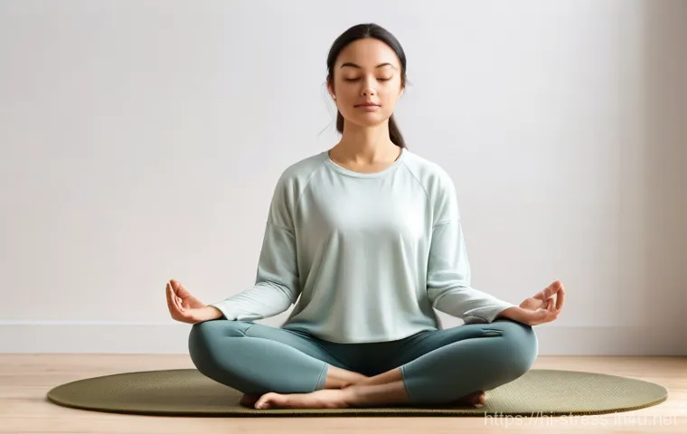 스트레스 해소를 위한 마인드풀니스 - **"A serene adult individual, gender-neutral, sitting in a lush green park during golden hour. Their...