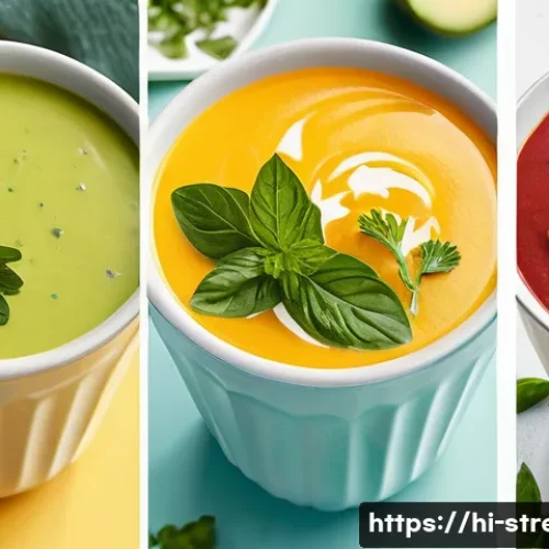 스트레스 해소를 위한 음식   수프와 스무디 - Here are three detailed image prompts in English, designed to generate images suitable for a 15-year...